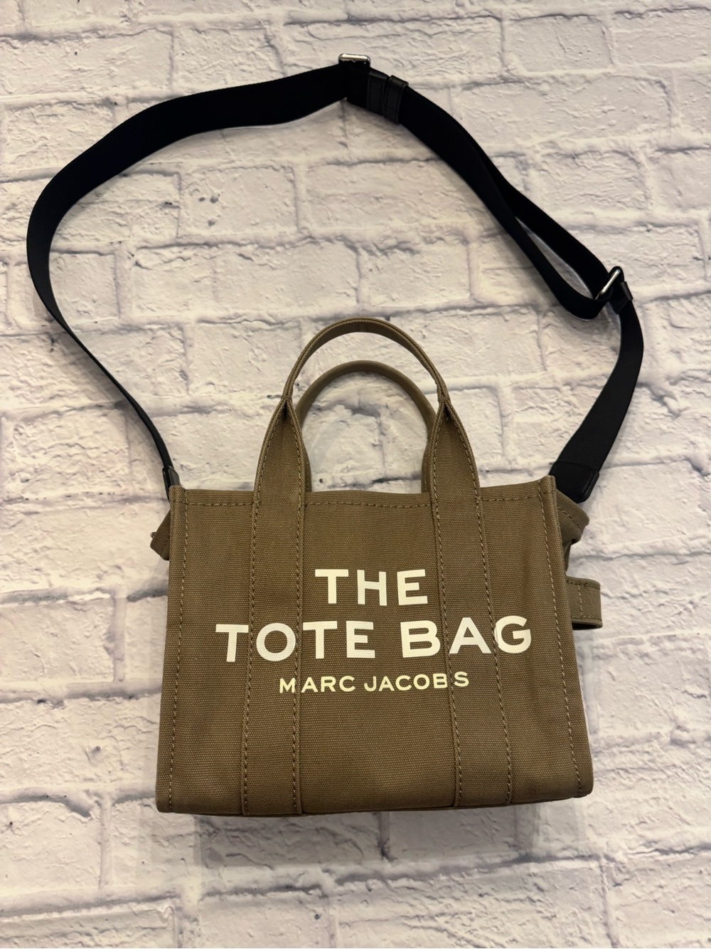 Marc Jacobs Small Canvas Tote in Olive Green with Black Strap